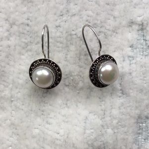 Pearl and sterling silver wire back earrings